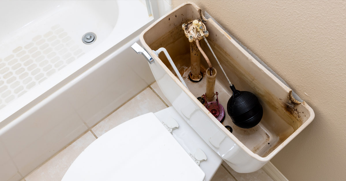 Top view of toilet reservoir.