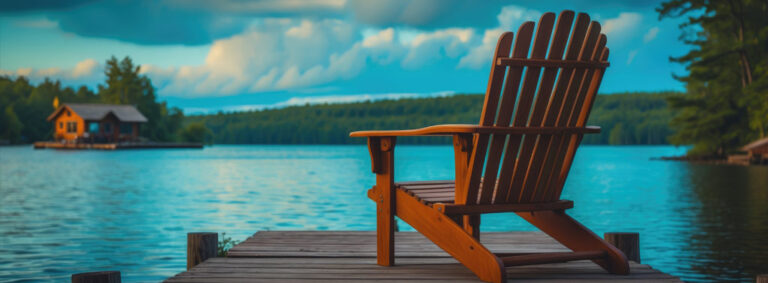 Muskoka chair on a dock.