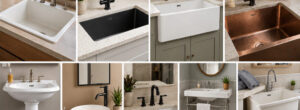 Collage of different sinks you find in a house.